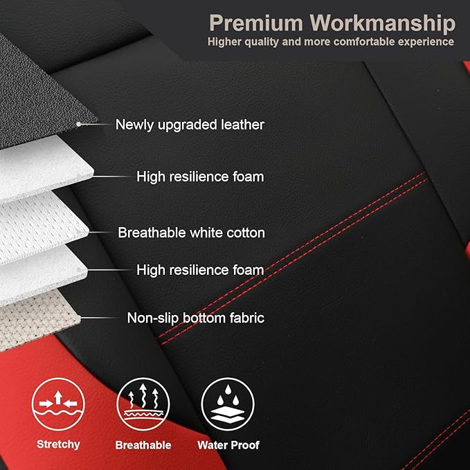 GIANT PANDA Front Seat Cover for Nissan, Leather Seat Protectors Custom Fit Nissan Rogue Altima Sentra Versa Kicks Frontier Murano Pathfinder Maxima (Red+Black)