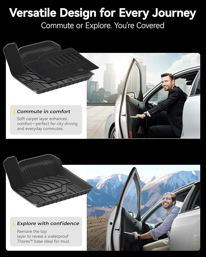 3W Floor Mats & Front Carpet Custom Fit for 2021-2023 2024 2025 Nissan Rogue, TPE All Weather Car Accessories Floor Liner Full Set 1st and 2nd Row Car Mats - Black (NOT for Sport)