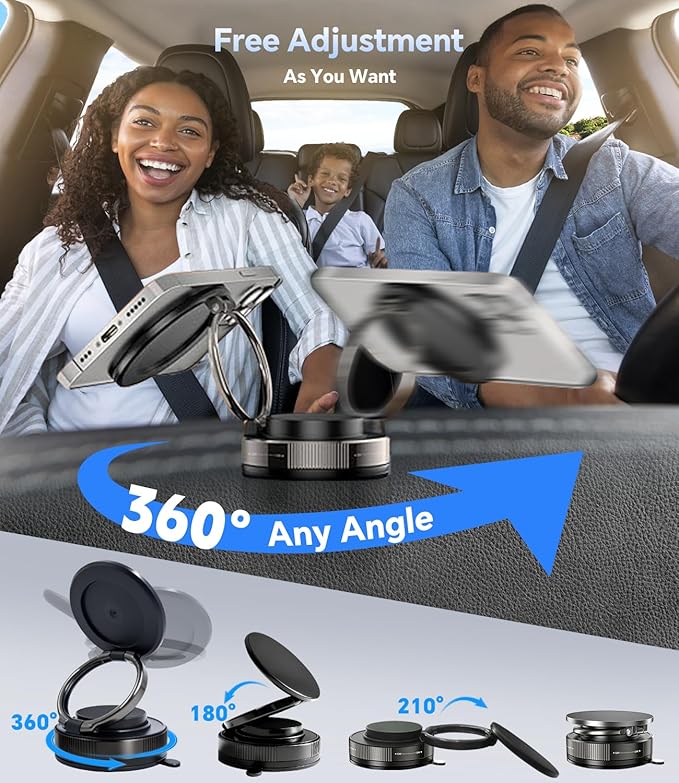 Upgraded MagSafe Vacuum Car Phone Holder, Strong Magnetic Phone Mount with Adjustable & Reinforced Suction Cup Design for Dashboard/Gym/Mirror, Compatible with iPhone & Android