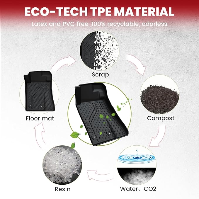 LASFIT Floor Mats for Ford Mustang 2015-2025 2026 All Weather Protector TPE Car Floor Liners, 1st & 2nd Row, 4pcs Black