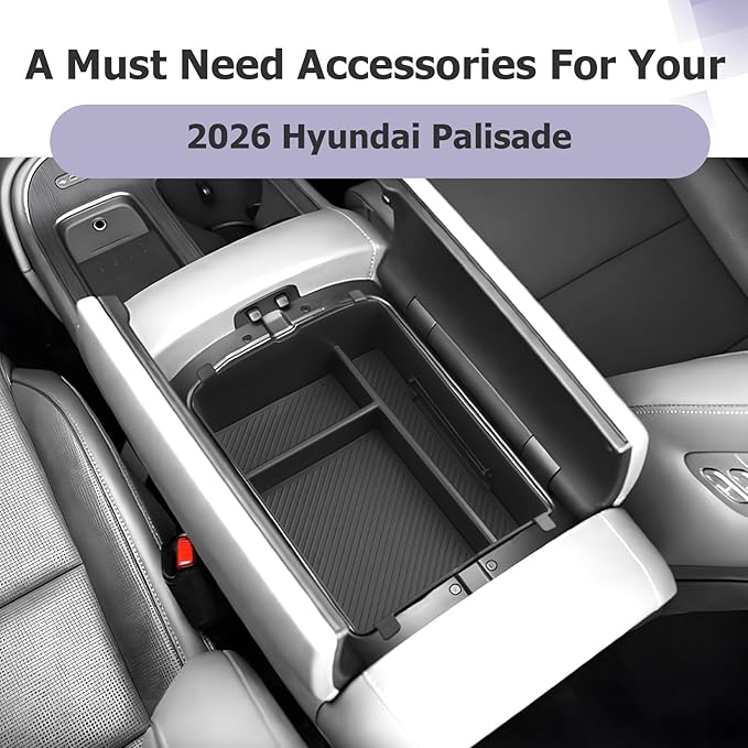 LUWU 2026 Palisade Center Console Organizer Compatible with 2026 Hyundai Palisade Accessories Armrest Console Organizer Upper Armrest Insert Tray Palisade LX3 2026 Accessories Black (Only for 7-Seat)