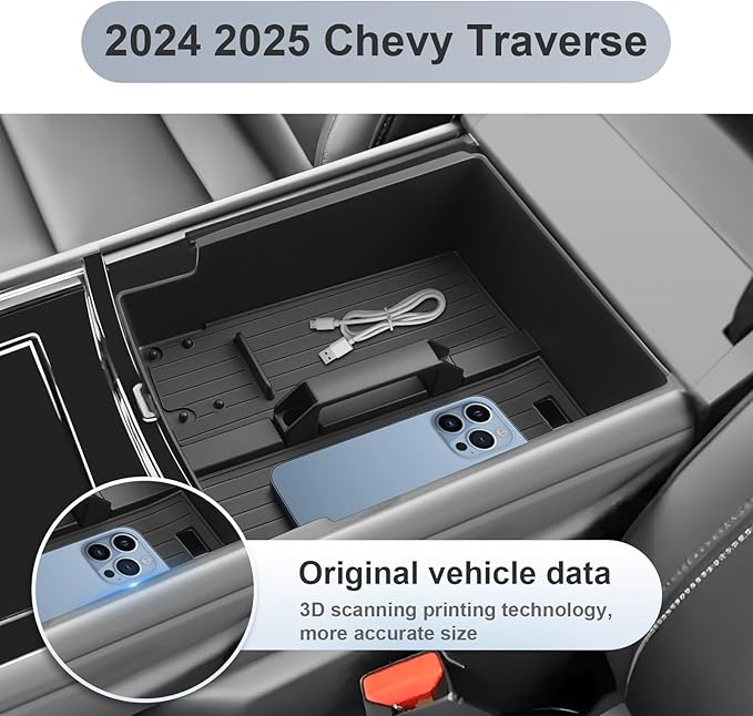 SKTU for 2024 2025 2026 Chevy Traverse Center Console Organizer 2024 2025 2026 Traverse (LS/LT/Z71/High Country/RS) Console Tray 2024 2025 2026 Chevy Traverse Accessories with Sunglasses Holder