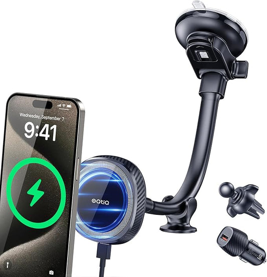 OQTIQ for MagSafe Car Charger, Magnetic Wireless Car Charger Compatible with iPhone 17 16 15 14 13 12 Series, 15W Fast Charging Car Phone Mount for Windshield Dashboard Air Vent [with PD 30W Adaptor]