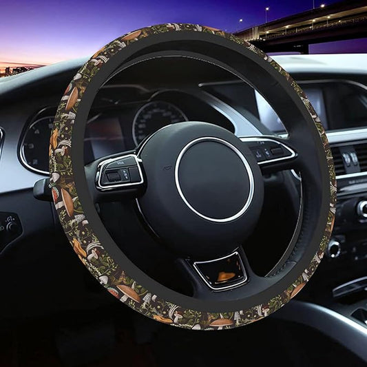 Steering Wheel Cover, Woodland Mushroom Plants Steering Wheel Cover for Women Anti-Slip Universal Mushroom Car Accessories 15 inch Steering Wheel Protector Fit Auto SUV Sedan Vans Trucks