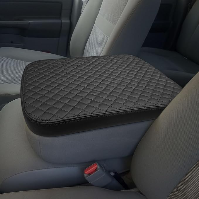 Xaido Center Console Cover Compatible with 2002-2008 2009 2010 2011 2012 Dodge Ram Accessories, Jump Seat Console Armrest Leather Protective Cover, Black