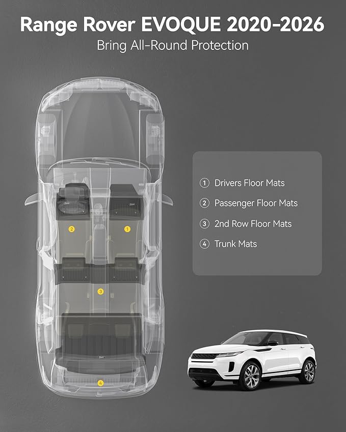 3W Floor mats & Cargo Liner fit for Range Rover Evoque 2020-2024 2025 2026,TPE All Weather Custom Fit Floor Liner Full Set Car Liners