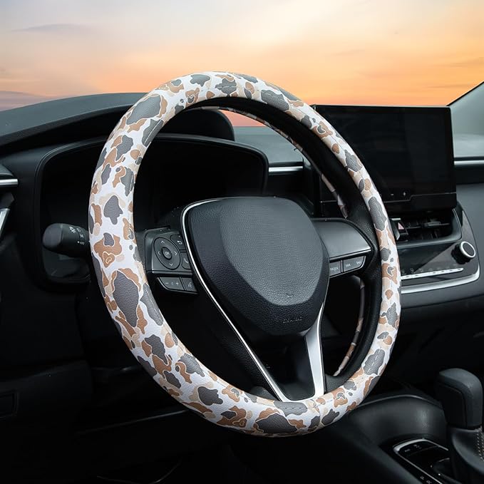Tan Duck Camo Steering Wheel Cover Auto Leather Steering Wheel Protector, Anti-Slip, Breathable, Absorbing Sweat, Universal Camo Car Accessories 14.5–15 inch,Fit for Most Car, Trucks, SUV