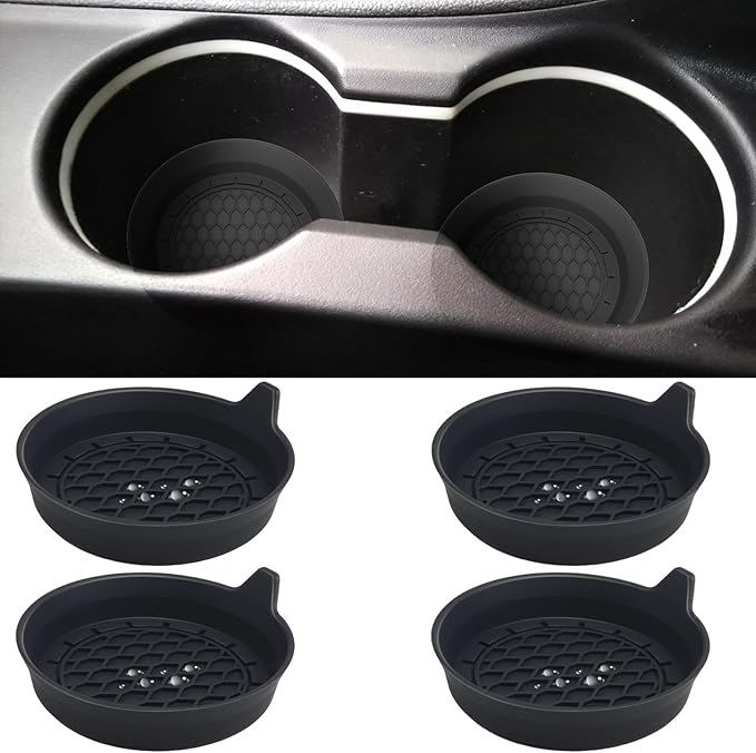 4 PCS Car Cup Coasters, Universal Cup Holder Coaster for Car Accessories, Bling CupHolders Insert for Women Non-Slip Silicone Car Cup Holder Coasters