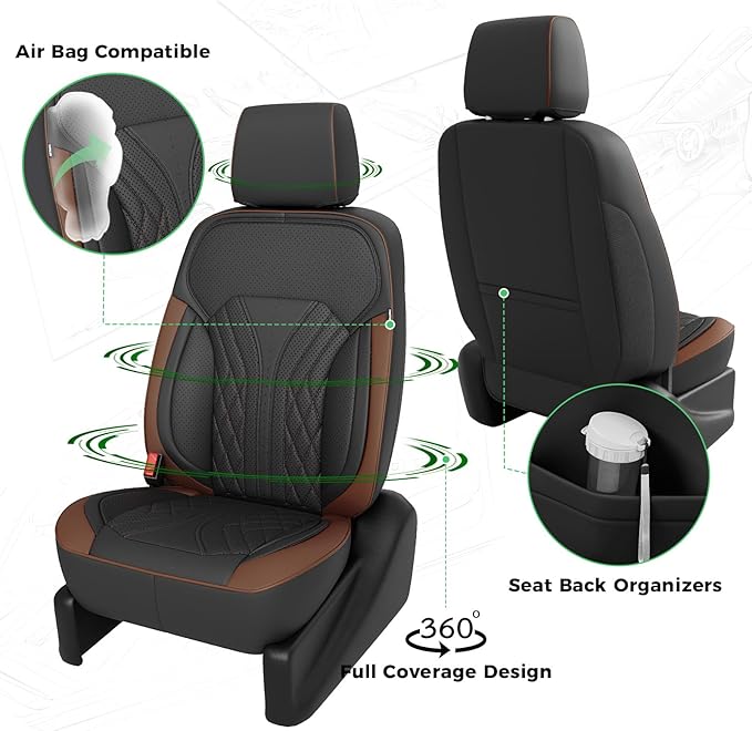 for Chevy Silverado GMC Sierra Waterproof Seat Covers, Crew Cab 1500 2014-2018, 2500HD 3500 HD 2015-2019, Truck Protectors Accessories Full Set, Black Brown