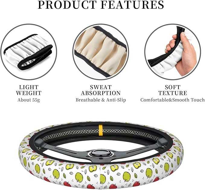 Dujiea Green and Red Fruit Elastic Stretch Steering Wheel Cover, Anti-Slip and Durable Car Steering Wheel Accessories for Women Men, 15 Inch Universal Fit Car, Truck, SUV