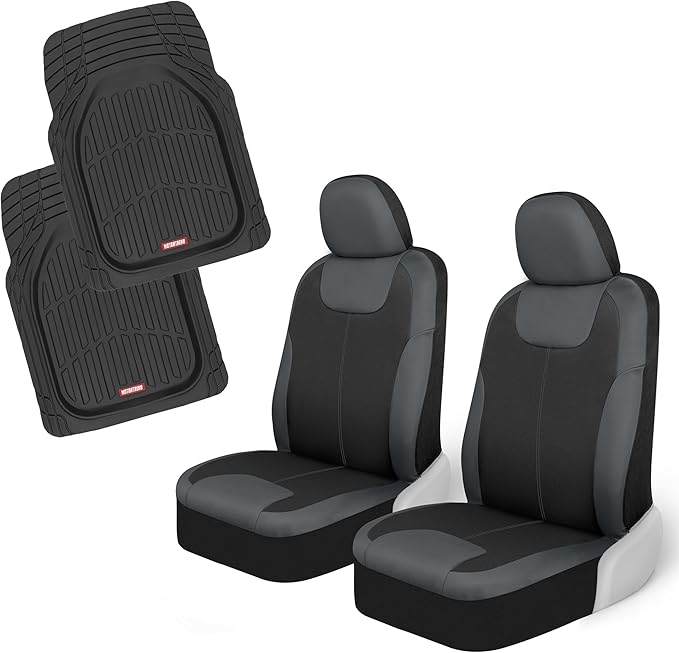 Motor Trend 2 Waterproof Front Seat Covers + 2 Trimmable Floor Mats – Universal Fit Car Interior Combo Set for Cars, Trucks, SUVs & Vans – All-Weather Protection for Vehicle Seats & Flooring