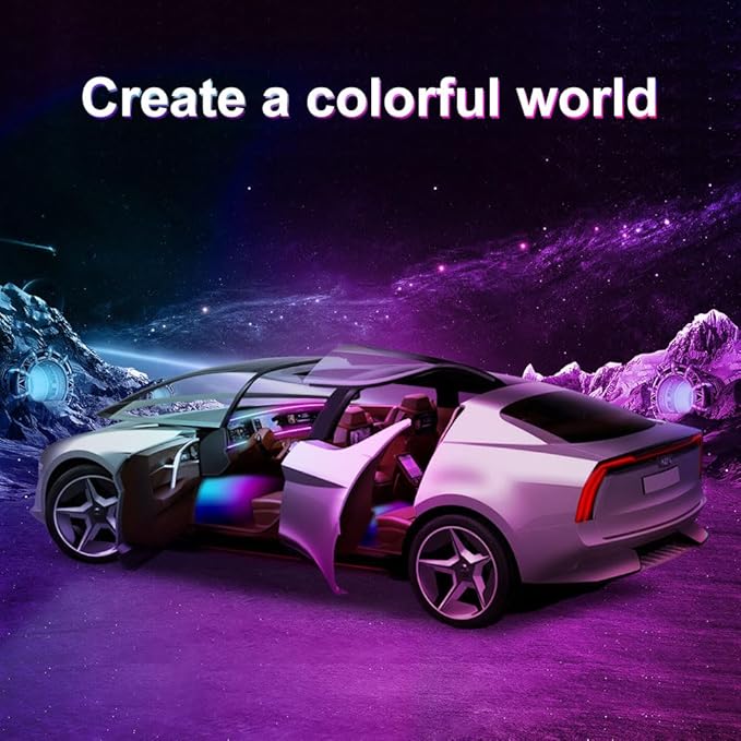Acrylic Interior Car LED Lights with Remote and Wireless APP 6 in 1,Ambient Lighting Kits Fiber Optic Strip LEDs,16 Million Colors Music&DIY Function