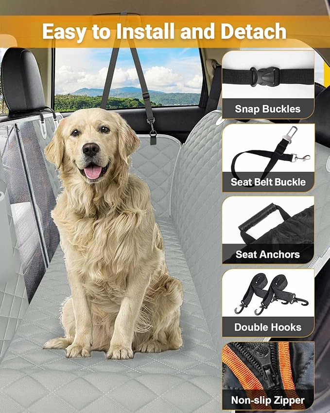 Victoper Dog Car Seat Cover, Heavy Durable Dog Seat Cover for Back Seat, 100% Waterproof Scratch Proof Nonslip Dog Hammock for Car with Side Flap, Pet Back Seat Covers Large 60" W x 64" L