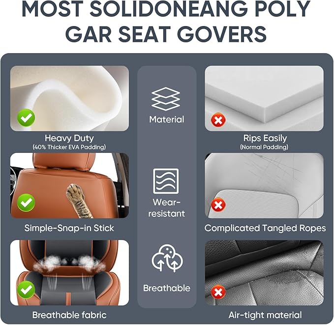 Auto Car Seat Covers Accessories Full Set Leather Cushion Protector Breathable Waterproof Seat Cover for Cars Universal Fit (Brown&Black, FullSet Without Headrest)