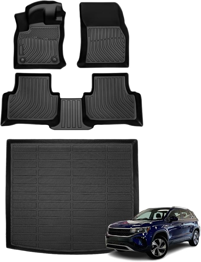 Floor Mats & Cargo Liner for Volkswagen Taos AWD 2022-2024, All Weather Automotive TPE Floor Liners Set Waterproof Accessories Black