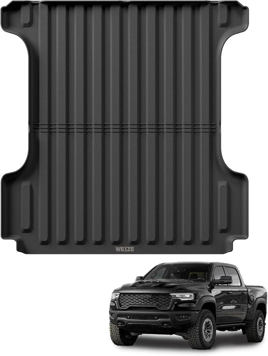 WEIZE Truck Bed Mat for Ram1500/Ram 1500 Classic 2019-2025 2026 5.7ft (5'8.4",67.4in), All Weather Protection TPE Truck Bed Liner Durable Easy Clean Black