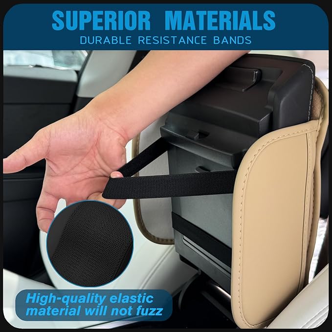 Upgraded Car Center Console Cover Microfiber Leather Armrest Cover Cushion with 2 Storage Bags&Universal Car Armrest Storage Box Universal Car Interior Accessory (2 Pockets, Beige)