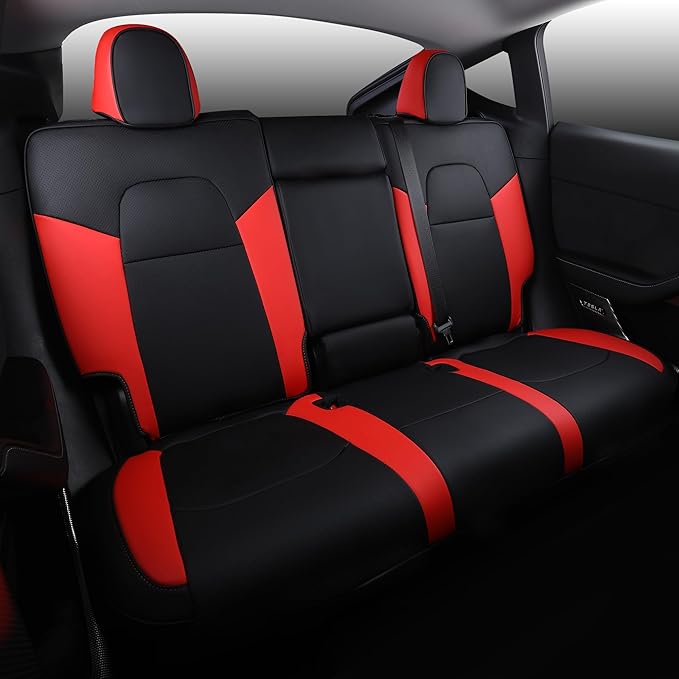 Suitable for Tesla Model Y Seat Covers, Waterproof Faux Leather Car Seat Covers Full Set for Tesla Model Y 2020 2021 2022 2023 2024 (Black+Red)
