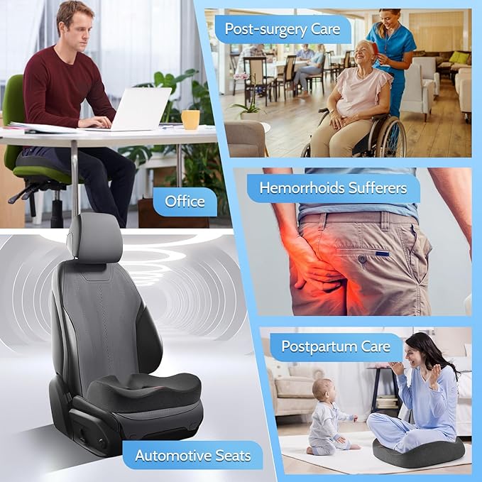 Donut Pillow,Tailbone Pain Relief Cushion, Hemorrhoid Pillow with Two Humps Hip Curve Design, Donut Pillow for Postpartum Pregnancy, L Size Donut Cushion, Grey