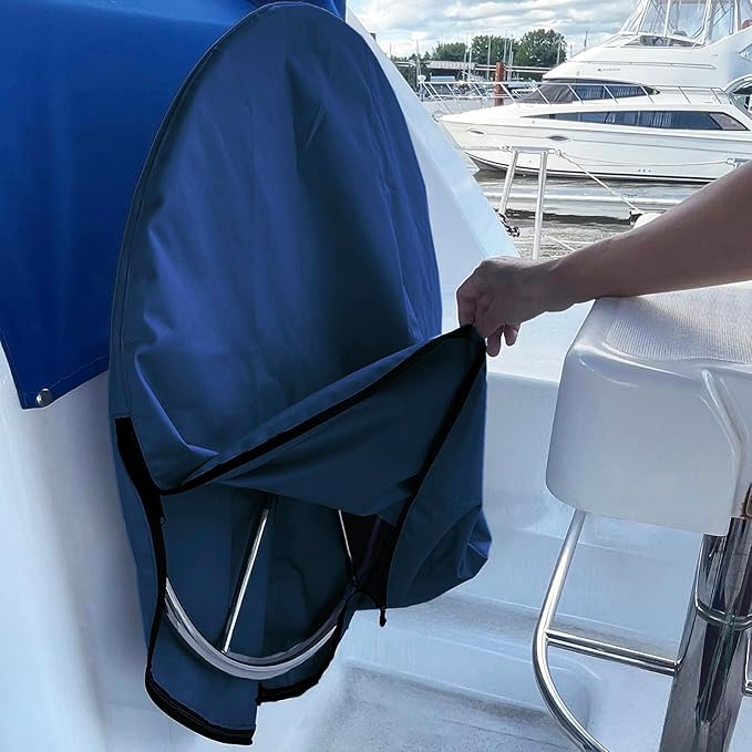 SavvyCraft Waterproof Boat Steering Wheel Covers, Heavy Duty Solution-Dyed 600D Fade-Resistant UV Protection Sailboat Yacht Marine Steering Wheel Protector Case, Vecro and Zipper Closure Navy 60"