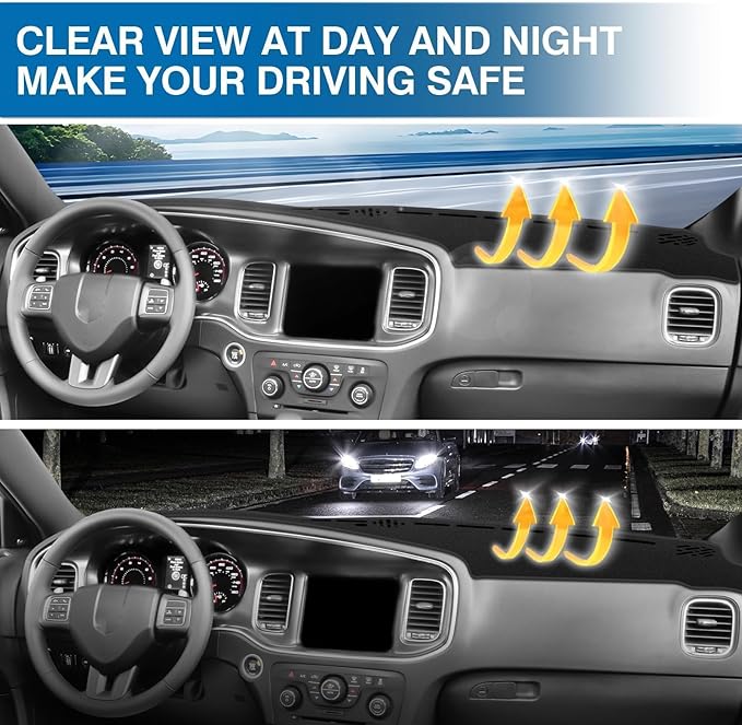 KUST Car Dash Cover for Dodge Charger 2011-2022 2023 Left Hand Driving Polyester Dashboard Cover Non-Slip Center Interior Accessories for Charger Custom Fit Dash Mat Sunshade No Glare Black