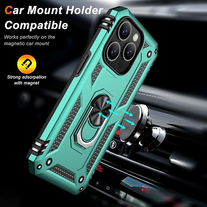 IKAZZ for iPhone 14 Pro Case 6.1 Inch with Screen Protector,Military Grade Shockproof Heavy Duty Protective Phone Cover Pass 16ft Drop Test with Magnetic Kickstand Car Mount Holder,Turquoise
