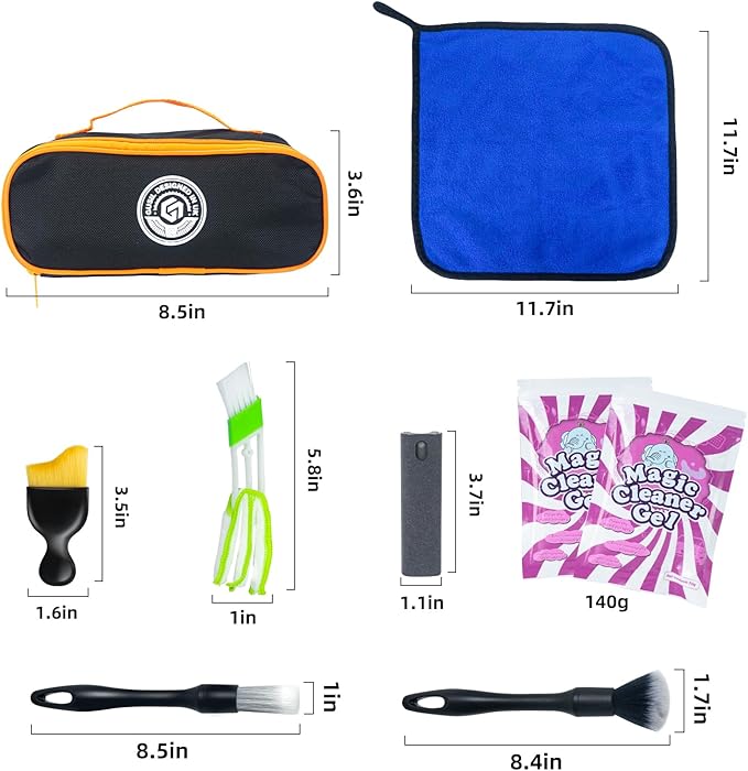 8PCS Car Interior Detailing Kit, Dash Duster for Car Interior Detail Brush with Car Cleaning Gel Automotive Detailing Supplies Kit for Auto, Truck, SUV, RV - Car Gifts for Women