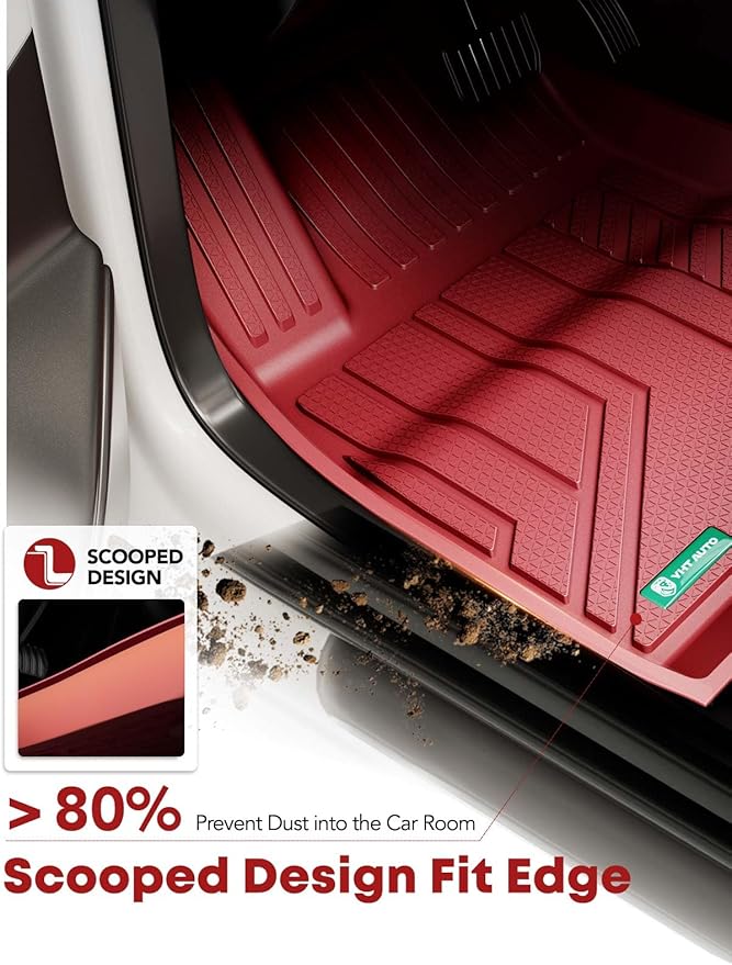 YHTAUTO Custom Fit Red Floor Mats for 2024 2025 Tesla Model 3 Highland, All Weather TPE Car Mats Carpet, Front Rear Trunk Cargo Liner, Rear Storage Liner Mats, Anti-Slip Waterproof Orderless, Set of 6