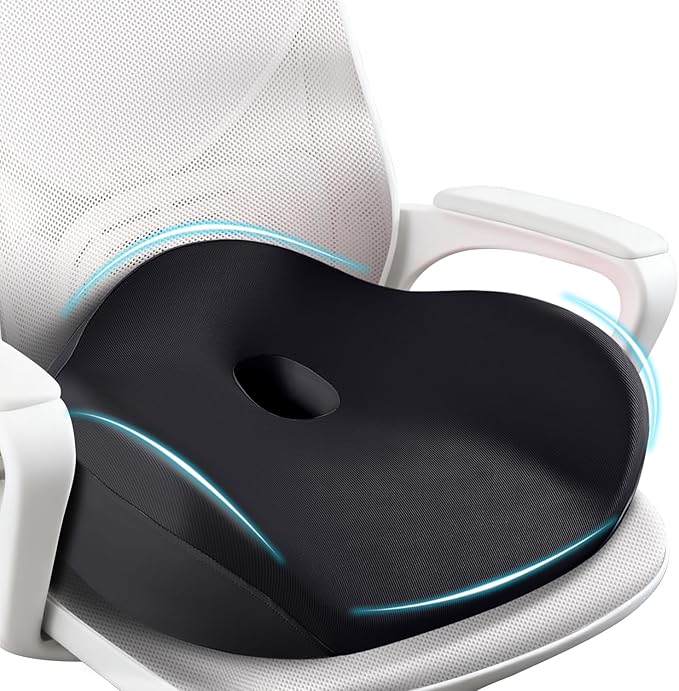 FLORICH Seat Cushion, Memory Foam Seat Cushion for Car Office Chair, Ergonomic Office Seat Chair Cushion for Sciatica Pain Relief, Larger Seat Cushion for for Long Sitting Office Workers - Black