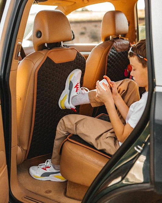 Owleys Kick Mat Back Seat Protector - Car Back Seat Cover for Kids Feet - Waterproof & Sturdy Protector for Upholstery from Dirt, Mud, Scratches and Stain (Hexy)