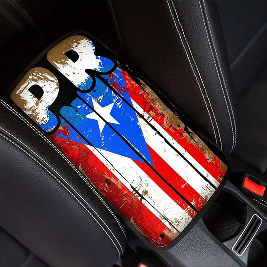 Auto Center Console Pad,Car Armrest Pad Car Armrest Seat Box Cover Protector for Most Vehicle, SUV, Truck, Car, Retro Poerto Rico Flag