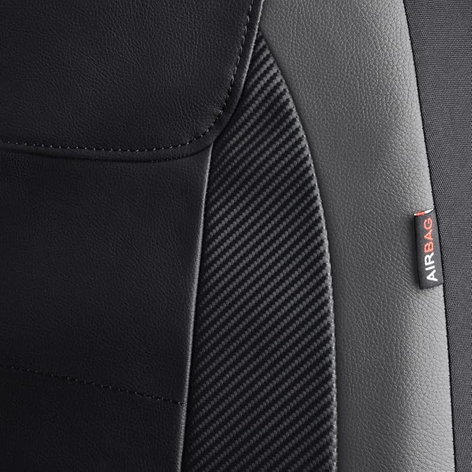 Flying Banner car seat Covers Protects Water Proof Faux Leather Carbon Fiber Front and Rear Bench (Gray Black, Full Set - 9PCS)