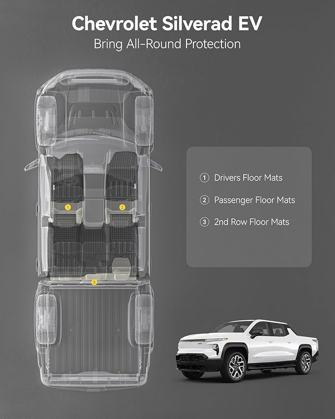 3W Floor Mats Fit for Chevrolet Silverado EV 2024-2025 2026 (WT & RST)/GMC Sierra EV/Sierra EV Denali Accessories TPE All Weather Floor Liner, 1st and 2nd Row Car Mats