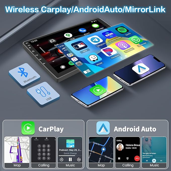 [2G+64G] Android 15 Car Stereo for Jeep Liberty 2008 2009 2010 2011 2012 with Wireless CarPlay Android Auto, 10 Inch HD Touchscreen with GPS WiFi Bluetooth FM/RDS Radio SWC Backup Camera MIC