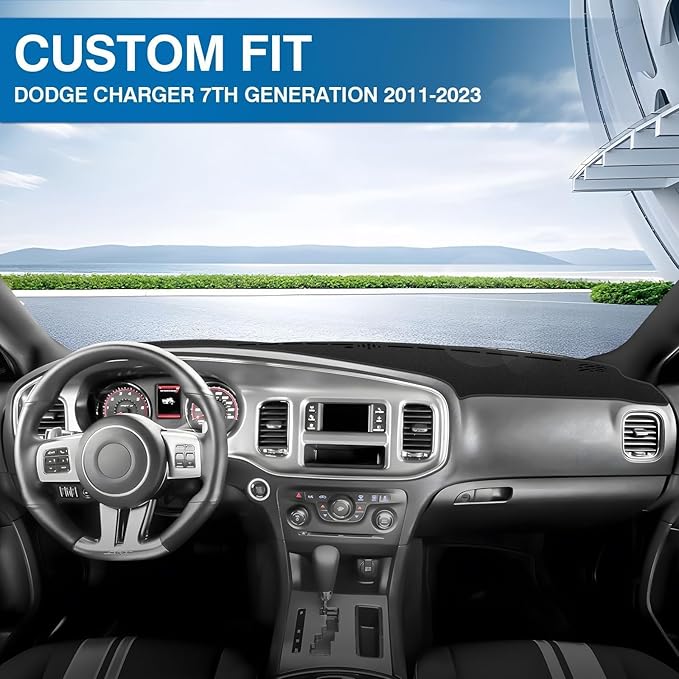 KUST Car Dash Cover for Dodge Charger 2011-2022 2023 Left Hand Driving Polyester Dashboard Cover Non-Slip Center Interior Accessories for Charger Custom Fit Dash Mat Sunshade No Glare Black