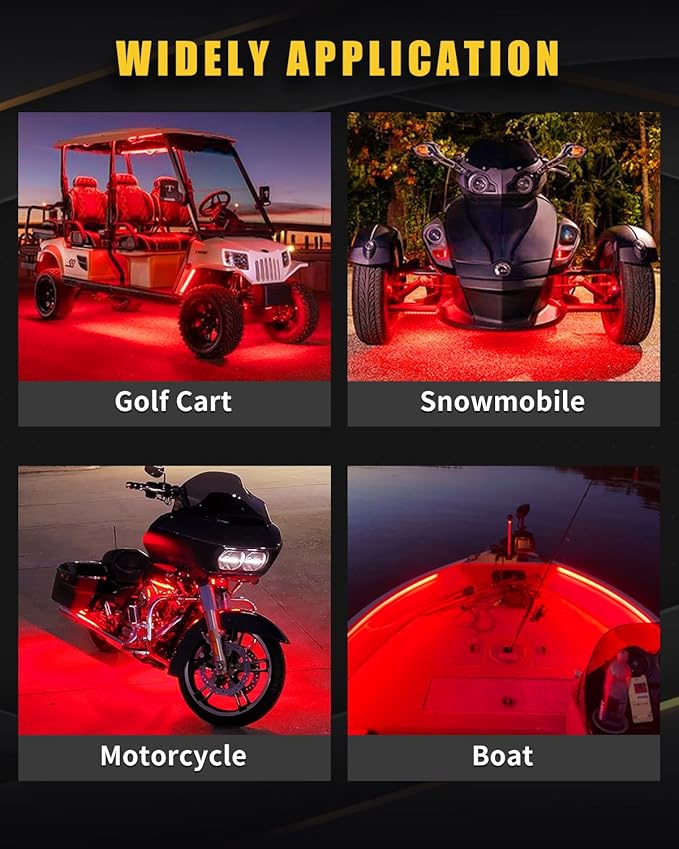 YM E-Bright LED Strip Light 30CM Waterproof for Car Motorcycles Decoration Vehicle Interior Exterior DRL Daytime Running Flexible DC12V,Red(Pack of 4)