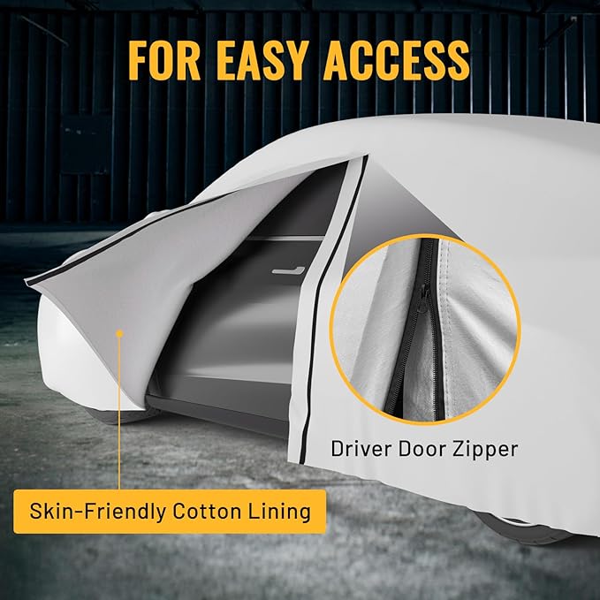 Favoto Sedan Car Cover Waterproof All Weather for Automobiles 6 Layers Heavy Duty Outdoor Rain Sun Snow Protection with Zipper Inner Cotton Universal Fit for Sedan (177-194 inch)
