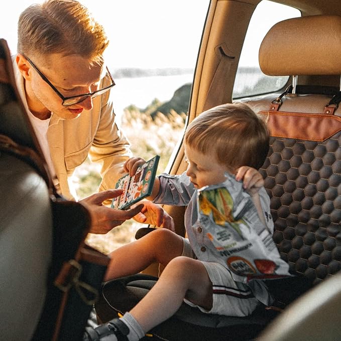 Owleys Set Seat Back Organizer & Car Seat Protector Hexy Waterproof & Non-Slip Protector for Child Car Cushion for Leather and Fabric Seats