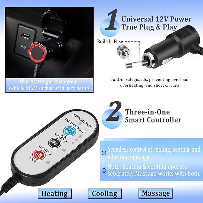 16-Fan Ventilated Car Seat Cooler with Massage, 12V All-Season Cooling Cushion for Front Seats in Cars and SUVs (Cooling&Heated&Massage-2)