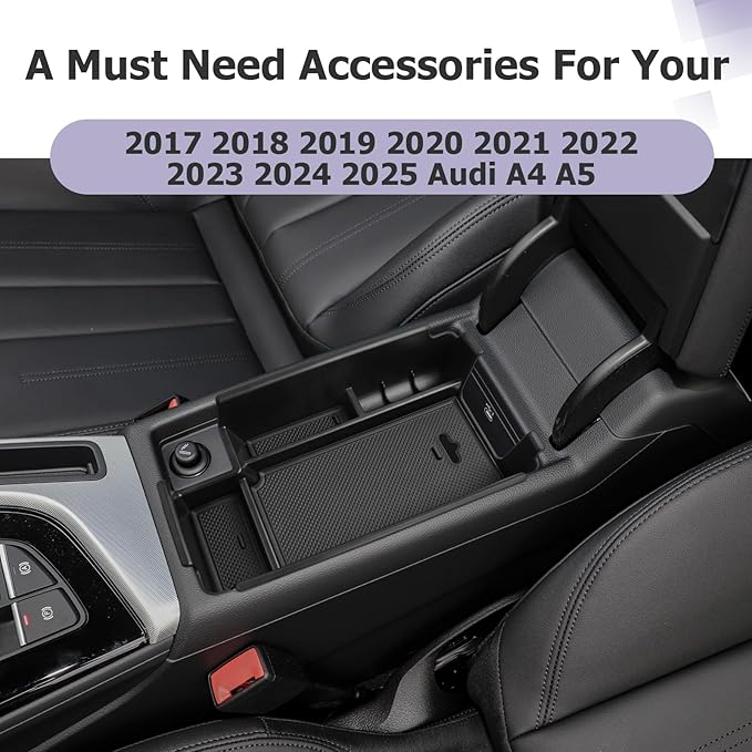 LUWU for 2017-2022 2023 2024 2025 Audi A4 Center Console Organizer 2024 2025 Audi A4 Accessories 2025 Audi A4 Armrest Console Organizer 2025 A4 Audi Armrest Organizer Insert Tray (Black)