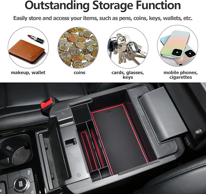 LUWU for Ford Explorer Accessories Center Console Organizer 2020-2024 Ford Explorer XLT/Limited/Active/ST-Line/ST/Platinum Armrest Organizer Insert Tray Ford Explorer Armrest Console Organizer (Red)