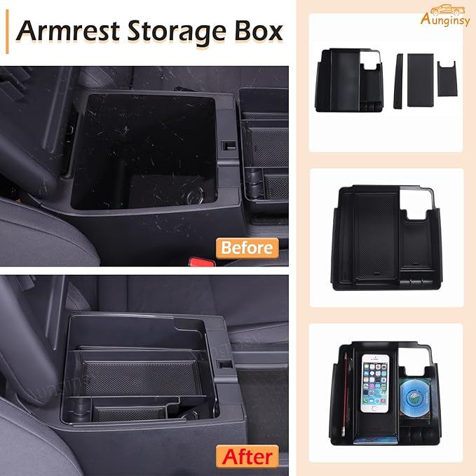 Aunginsy Center Console Organizer Tray Kit Compatible with Nissan Frontier 2022 2023 2024 Pickup Truck Armrest Storage Box & Dashboard Table Tray Storage Box Phone Holder Insert Non-Slip Accessories