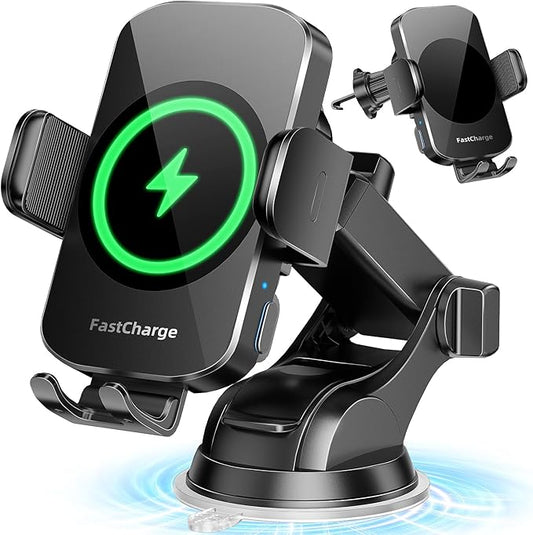 Wireless Car Charger, Fast Charging Phone Holder 3 in 1 Phone Mount Auto Clamping Car Accessories Compatible with iPhone 17 16 15 14 13 12 11 Xs XR, Samsung S23 Ultra S22 S21 S20/S10+ S9+ Note 9