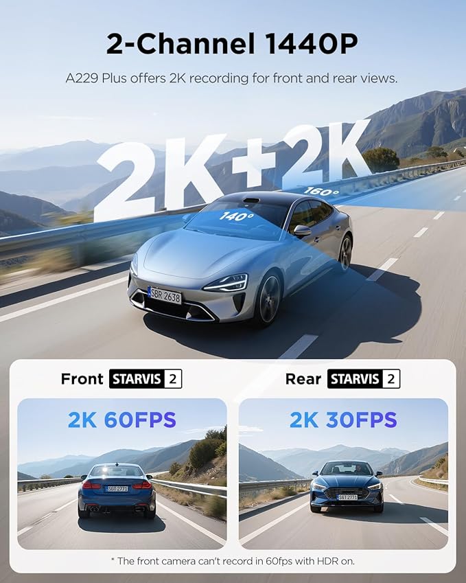 VIOFO A229 Plus Dash Cam Front and Rear, Dual STARVIS 2 Sensors, 2 Channel HDR, 1440P+1440P Voice Control Car Dash Camera, 5GHz Wi-Fi, Voice Control, Ultra-Precise GPS (SD Card Not Included)