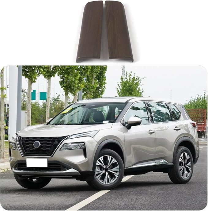 Auto Parts Compatible with Nissan New Rogue 2021 2022 2023 2024 2025Inner Center Console Armrest Box Cover Trim Protector Cap (Peach Wood) ABS 2PCS