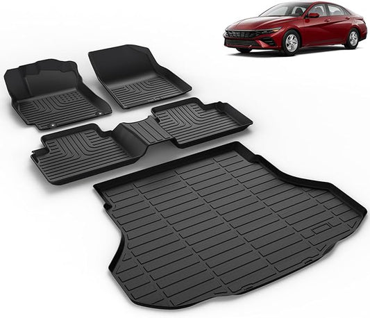 All Weather Car Floor Mats & Cargo Liner Set Fit for Hyundai Elantra & Elantra N 2021 2022 2023 2024 2025 Floor Liners Trunk Liner Elantra Cargo Mat Accessories Black