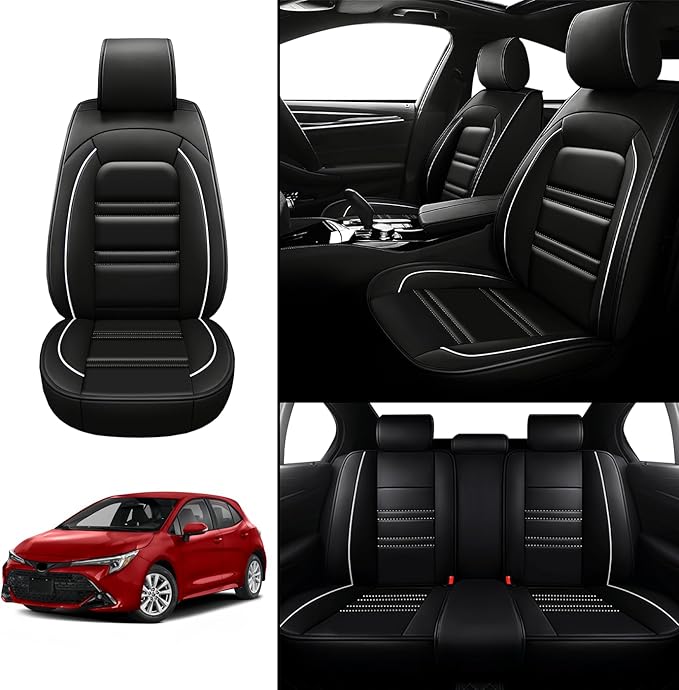 Seat Covers for Toyota Corolla 1997-2025 | 5-Seats Leather Seat Covers, Easy to Install Automotive Seat Covers Full Set (Full Set, Black&White Line)