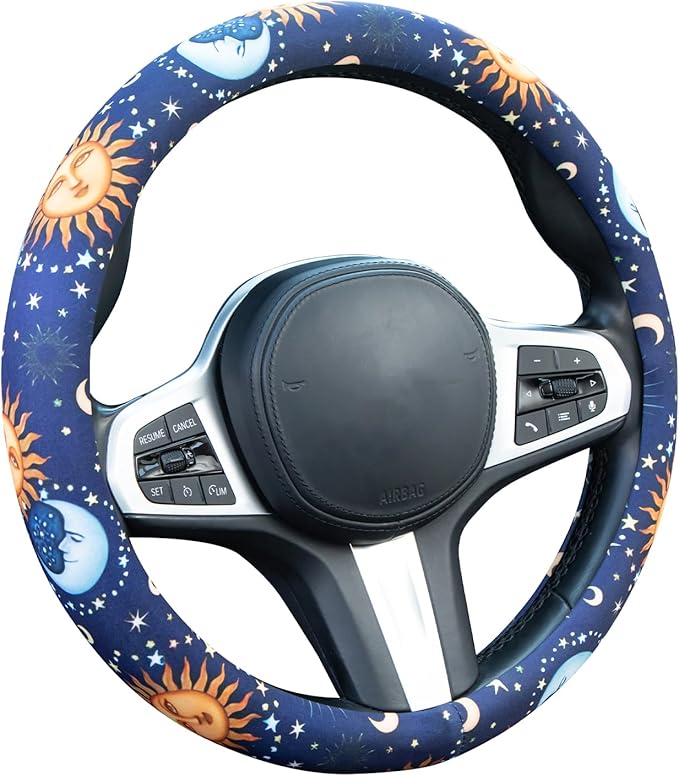 Astrology Sun Moon Celestial Steering Wheel Cover Auto Steering Wheel Protector, Anti-Slip, Breathable, Absorbing Sweat, Universal Car Accessories 14.5–15 inch,Fit for Most Car, Trucks, SUV