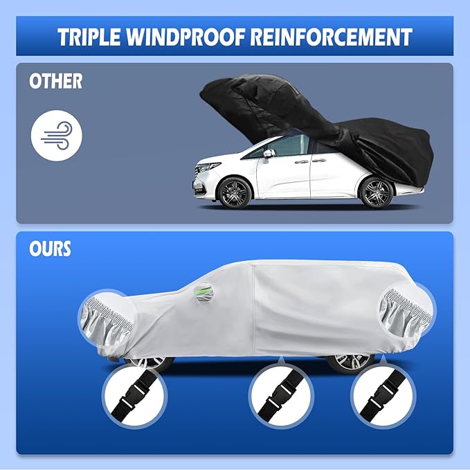 Car Cover Custom Fit for Chevrolet Chevy Suburban 1973-2025, Migaven Waterproof Full Exterior Cover Sun Rain Protection with Door Zipper and Cotton Lining, Silver