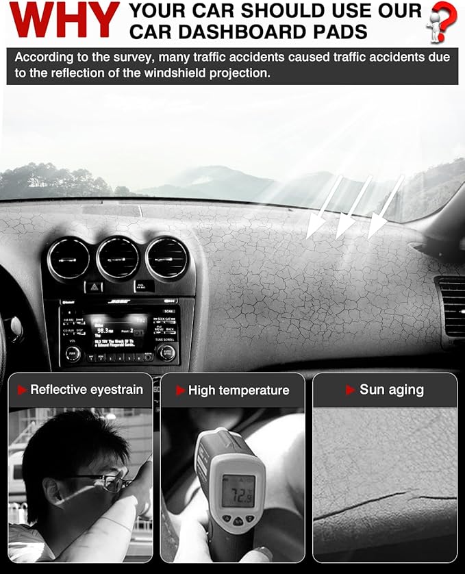 Autorder Dashboard Cover Mat Fit for 2007-2012 Nissan Altima Accessories Dash Cover Flannel Dash Mat Sunshade Glare UV Rays Protector